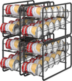 MOOACE 4 Pack Can Dispenser Rack, Stackable Soda Can Organizer Holder for Canned Food Storage Kitchen Cabinet Pantry Countertop, Black
