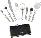 The Blue Jean Chef 8-Piece Kitchen Tool and Gadget Set, Stainless-Steel Kitchen Tools with Storage Pouch, Dishwasher Safe