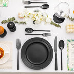 KINGSTONE Black Silverware Set, 40-Piece Forged Flatware Set Cutlery Set Premium Stainless Steel, Service for 8, for Kitchen, Home, Wedding, Party, Mirror Polished and Dishwasher Safe