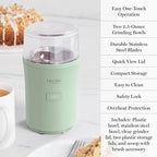 Martha Stewart Electric Coffee & Spice Grinder, Dual 2.5oz Removable Bowls, Storage Lids, Stainless Steel Blades, One Touch Pulse Control, 2-in-1 Compact, Beans & Spices, Herbs & Nuts, Honeydew Green