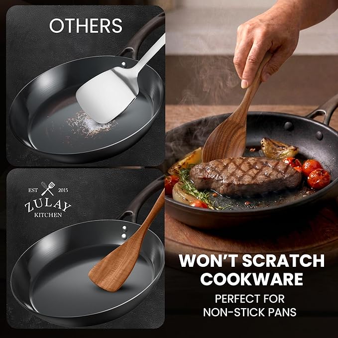 Zulay Kitchen 10-Piece Wooden Spoons for Cooking - Smooth Finish Teak Wooden Utensils for Cooking - Soft Comfort-Grip Wood Spoons for Cooking - Non-Stick Wooden Cooking Utensils - Wooden Spoon Sets