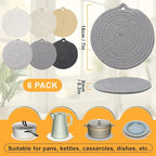 7" Trivets for Hot Dishes, 6 Pack Hot Pads for Kitchen Counter & Dining Table, Heat Resistant | Scratches | Stains Cotton Trivets for Hot Pots and Pans