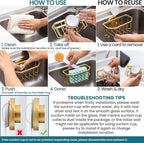 TAILI Sponge Holder for Kitchen Sink with Strong Suction Cup, Rustproof Aluminum Sink Caddy for Sponges, Brushes, Stoppers & Scrapers, Gold