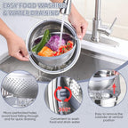 TeamFar 4-1 Colander with Bowl Set, Rotatable Colander for Kitchen, Stainless Steel Food Strainers and Colanders Mixing Bowl with Graters, for Veggies Fruits Washing, Pasta Straining - Black