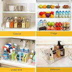 Hudgan 8 Pack Pantry Organizer and Storage, 2 Extra Large Stackable Freezer Organizer Bin, 3 Large Clear Storage Bin and 3 Medium Plastic Container for Home Edit, Kitchen Cabinet, Bathroom Shelf