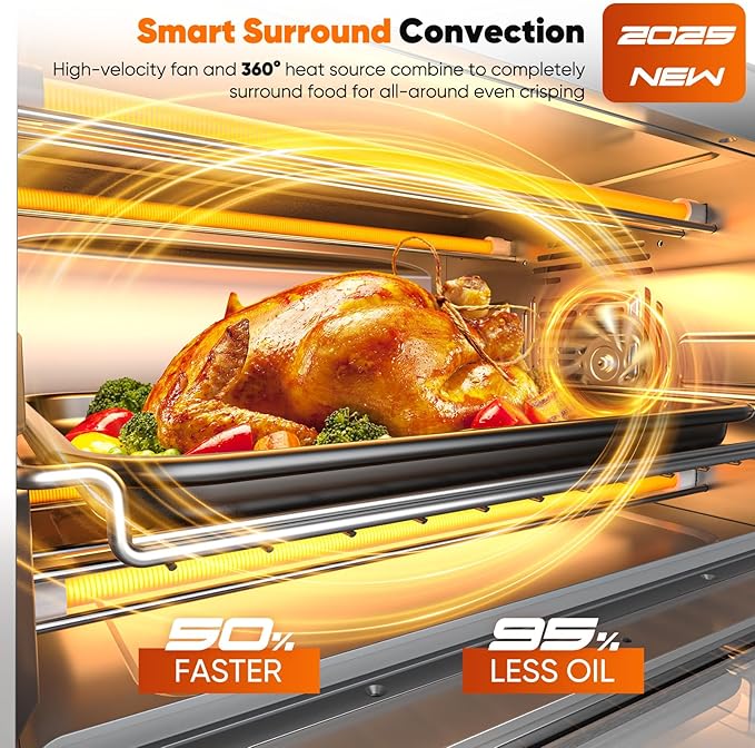 Nuwave Bravo Pro Smart 21QT Toaster Oven Air Fryer Combo, Convection Oven Countertop, 10 functions all in 1, with even & quick crisp technology, 50-450°F, 1800W, Mint Green
