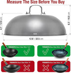 YOSUKATA Wok Lid 12.8 In for 13.5-In Wok - Premium Stainless Steel Cover with Tempered Glass Insert Steam Holes and Ergonomic Handle - Durable Stainless Steel Accessories - Dishwasher-Safe