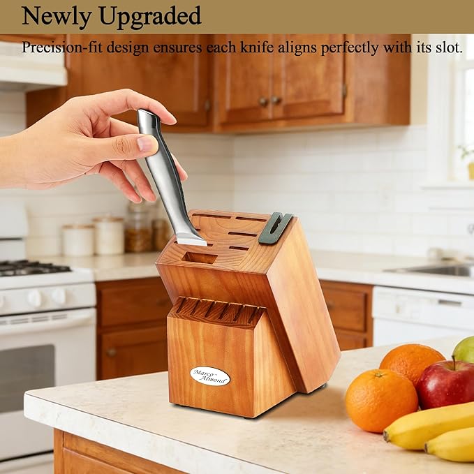 Marco Almond® Knife Block Set, KYA26 Knife Set with Block, 14 Pieces Stainless Steel Chef Kitchen Knives with Built-in Sharpener