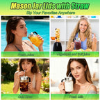 Palksky Mason Jar Lids with Straw Hole & Handle for Regular Mouth Jars, Leak-Resistant Drinking Lids with Extra Silicone Rings, Mason Jar Straw Lids for Iced Coffee, Lemonade, Juice (1 Pack)