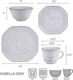 Pfaltzgraff Isabella 16-Piece Stoneware Dinnerware Set, Service for 4 - Handpainted Unique Glazed Finish - Includes Dinner Plates, Salad Plates, Bowls, Mugs - Dishwasher & Microwave Safe (Gray)