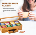 Bambüsi Tea Box Organizer with Drawer - 8 Compartment Bamboo Wooden Tea Storage Chest with Acrylic Window & Magnetic Lid - Tea Accessories & Gift Set for Women, Birthdays, House Warming Gifts New Home
