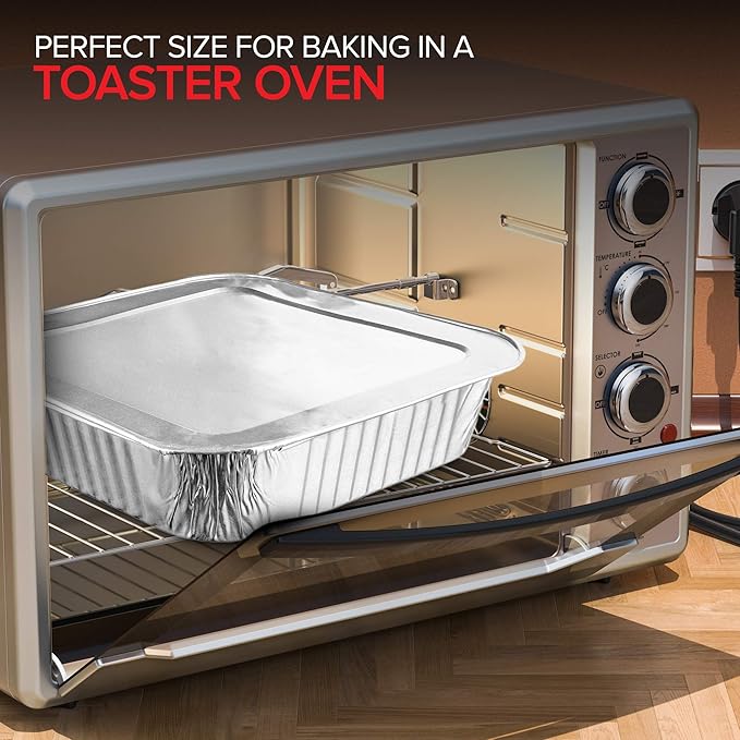Stock Your Home 8” Square Foil Pans with Lids (50 Pack) - Foil Cake Pans with Covers - Aluminum Baking Pans - Disposable Cake Pans - 8 Inch Square Pans - Disposable & Recyclable Pans with Lids