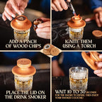 Cocktail Smoker Kit - 8 Wood Chips - 4 Flame Jet Torch - Old Fashioned Cocktail Kit - Whiskey Gift for Men for Him - Whiskey Smoker Kit - Bourbon Smoker