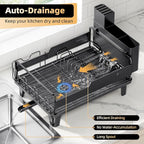 Urackify Dish Drying Rack for Kitchen Counter, Countertop Dish Rack with Drainboard, Multifunctional Dish Drainer with Cups Holder & Cutting Board, Home Plate Storage Rack with Cutlery Holder, Black
