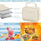 Lunch Box Kids Insulated Lunch Bag for Boys Girls Cute Reusable Lunch Tote Bag Waterproof Portable Thermal Lunch Box Kids for School Picnic Travel Beige