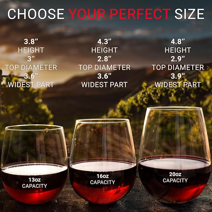 Bravario Unbreakable Stemless Plastic Wine Glasses | Reusable | Shatterproof 100% Tritan Plastic | Dishwasher-Safe | BPA-free | Awesome for Indoor & Outdoor | 20 oz, Set of 4