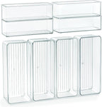 8 PACK Drawer Organizer Bins Bathroom Deep Drawer Organizer Tray for Cutlery Vanity Make-up, Clear Stackable Storage Bins for Kitchen Cabinet Closet Counter Organization and Storage