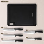 CAROTE Knife Set, 11 Pcs Kitchen Knives with 5 Blade Guards & Non-Slip Cutting Board, Rustproof Stainless Steel 5 Kitchen Knife Set, Plain Black