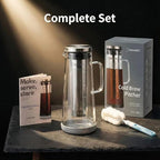 Cold Brew Coffee Maker Pitcher, 1.4L/48Oz Airtight Borosilicate Glass Carafe with 150 Mesh Precision Filter | Barista Grade Iced Coffee Maker, Integrated Glass Handle & Non Slip Base (Grey)