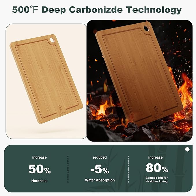 Bamboo Cutting Boards for Kitchen, 3-Piece Set with Juice Grooves, Side Handles & Non-Slip Mats – Durable Bamboo Chopping Board for Meat, Vegetables and Fruits Ideal Kitchen Gifts