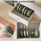 MUDEELA Pots and Pans Organizer Rack under Cabinet 8-Tiers Adjustable Pot Rack with 3 DIY Methods, Expandable 11.65'' to 19" Pot Lid Organizer for Kitchen Pantry Cabinet Organization and Storage