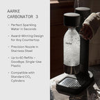 Aarke Carbonator lll with CO2 Cylinder, Sparkling & Carbonation Water Machine, Stainless Steel with PET BPA-Free Reusable Bottle Volume 1L/34 fl oz (Matte Black)