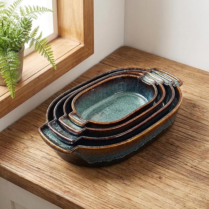 Ceramic Casserole Baking Dish - 15.2 Ounces Baking Dish for Oven, Lasagna Pans, Oven Safe Durable Bakeware for Kitchen Home Decor, Banquet and Dinner Oval 2 pieces, 7.5 x 4.3 Inch
