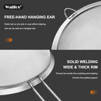 Walfos 4.6 Inch Fine Mesh Strainer, Premium Stainless Steel Colanders and Sifters, with Reinforced Frame and Sturdy Handle, Perfect for Sift, Strain, Drain and Rinse Vegetables, Pastas and Tea