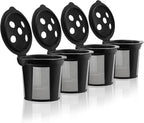4 Reusable K Cups for Keurig K Supreme, K Supreme Plus, K Slim with Multistream Technology, K-Duo Hot & Iced Single Serve (Gen 2) - 4 Black Refillable Kcups Coffee Filters for Keurig Coffee Makers
