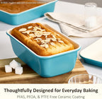 CAROTE 6-Piece Ceramic Baking Pans Set, Aluminized Steel Bakeware Sets, Toxin-Free Nonstick Stackable Oven Pans with Cookie Sheet, Muffin Pan, Loaf Pan, Round & Square Cake Pan, Cooling Rack