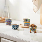 4 oz Ramekins Oven Safe for Creme Brulee – Porcelain Pudding & Custard Cups – Small Serving Bowls for Single-Serve Desserts, Dips & Sauces, Baking Ramekin Set of 6 – Bohemian Style