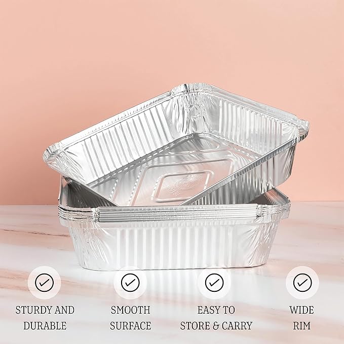 PLASTICPRO Disposable 9'' X 9'' X 2'' Inch Square Aluminum Tin Foil Baking Pans Bakeware - Cookware Perfect for Baking Cakes, Breads, Brownies, Bread, Meatloaf, Lasagna, Pack of 50