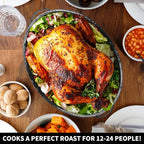 DIMESHY 18Inch Roasting Pan, Enamel on Steel, Black Covered Oval Roaster Pan with Lid, Large Cookware for Turkey, Small Chicken, Roast Baking Pan.