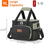 Lifewit Medium Lunch Bag, Insulated Lunch Box, Soft Cooler Cooling Tote for Adult Men Women, Black and Green 12-Can (9L)