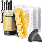 Findful Mini Loaf Baking Pans with Lids and Spoons (50 Pack, 6.8oz) Rectangle Aluminum Foil Baking Pans Tins Containers - Cupcake Containers Wrappers Cheesecake Creme Brulee Ramekins