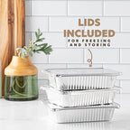 PLASTICPRO 50 Pack Aluminum Pans 6.5'' X 9" Disposable Pans with Covers Heavy Duty 2.25 lb Foil Pans for Baking and Cooking