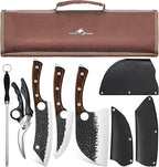 Purple Dragon Butcher Knife Set - 9 Pcs Chef Knife Set - Hand Forged Serbian Chef Knives Meat Cleaver Boning Viking Knives Kitchen Knives with Roll Bag Christmas Gift for Men and Women