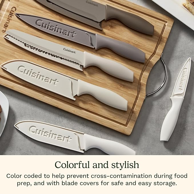 Cuisinart Advantage 12-Piece Kitchen Knife Set, Professional-Quality Nonstick Coated Stainless Steel Knives with Covers, Nonstick Color Coating for Easy Slicing, Ergonomic Handles, G1022-12N