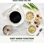 GreenPan Rice Cooker, 8 Cups Cooked (4 Uncooked), Low-Carb & Soup Mode,10 ONE-TOUCH Cooking Presets, PFAS-Free Ceramic Steamer Basket, Fuzzy Logic, Auto Keep Warm, Oats, 24HR Delay Timer, Cream