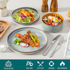 vancasso ONION Ceramic Plates and Bowls Sets, 24 Pieces Light Blue Dinnerware Sets for Kitchen, Reactive Glaze Dishes Set for 8, Dishwasher and Microwave Safe
