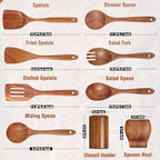 Mooues Wooden Spoons for Cooking, Wooden Utensils for Cooking Natural Teak Wooden Kitchen Utensils Set Comfort Grip(9 PCS SET GIFT BOX)
