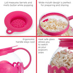 Ecolution Patented Micro-Pop Microwave Popcorn Popper with Temperature Safe Glass, 3-in-1 Lid Measures Kernels and Melts Butter, Made Without BPA, Dishwasher Safe, 3-Quart, Hot Pink