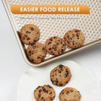 Baking Sheet Pan Set of 3, Nonstick Carbon Steel Cookie Sheets with Texture, Commercial Half/Quarter/Jelly Roll Pans Replacement Toaster Oven Tray, Heavy Duty & Easy Clean, Champagne Gold