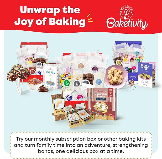 Baketivity Masterpiece Cookies Kids Baking Kit - Cooking Kit for Kids with Premeasured Ingredients, Step by Step Instructions, Paint Brushes, Art Lessons - Baking Set for Girls, Boys Ages 6-12