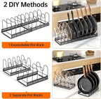 MUDEELA Pots and Pans Organizer Rack for under Cabinet, Expandable 11.81''-22.85'' Pot Lid Kitchen Cabinet Organizer Holder with 10 Adjustable Compartment Cutting Board Organizer for Pan Lid, Bakeware