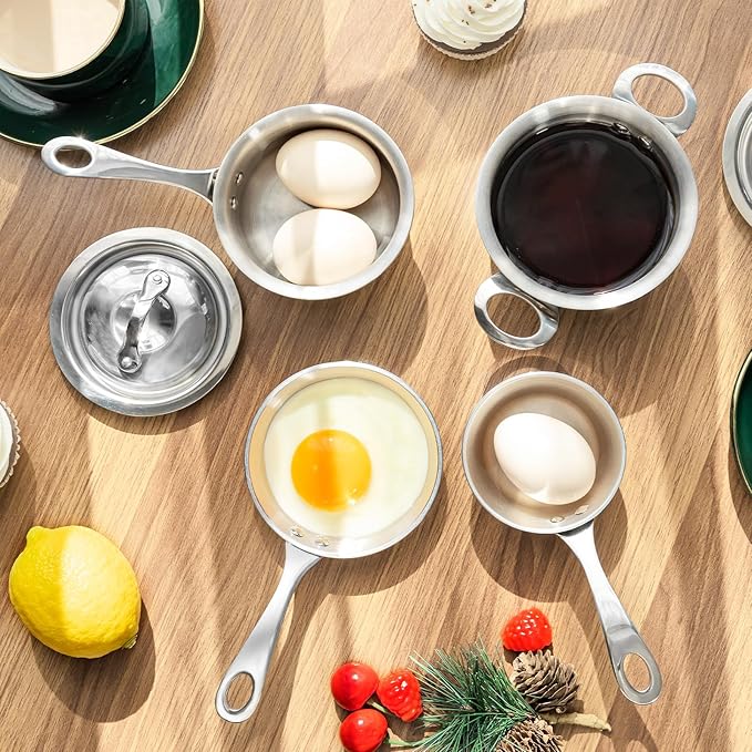 Macevia Mini Sauce Pan with Lid,Stainless Steel Butter Warmer Small Pot, For All Stoves Multipurpose Use for Home Kitchen or Restaurant - Silver