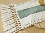 FEXIA Sage Green Table Runner 72 Inches Long with Tassels Boho for Easter Home Decor Rustic Macrame Farmhouse Table Cover for Srping Party Bohemian Bridal Shower Dining Decorations(12x72 Inches)
