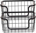 Amazon Basics Stackable Metal Wire Rectangular Storage Baskets for Kitchen, Bathroom or Pantry Organizing, 2 Count, Black