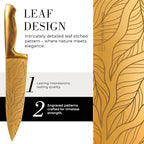 STYLED SETTINGS Knife Set with Built-in Sharpener – 14 PC Golden Titanium-Coated Stainless Steel Blades with Elegant Floral Pattern, Ultra-Sharp, Durable Kitchen Knife Block Set