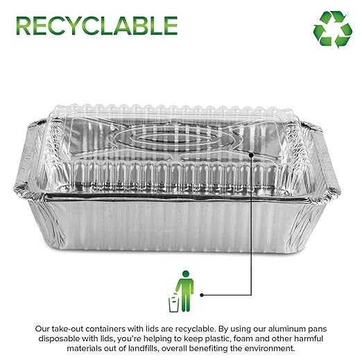 2 Lb Small Aluminum Pans with Lids (100 Pack) Foil Pan + Clear Plastic Lid, Disposable Cookware, Takeout Trays with Lids - to Go Disposable Food Containers for Restaurants & Catering, Stock Your Home